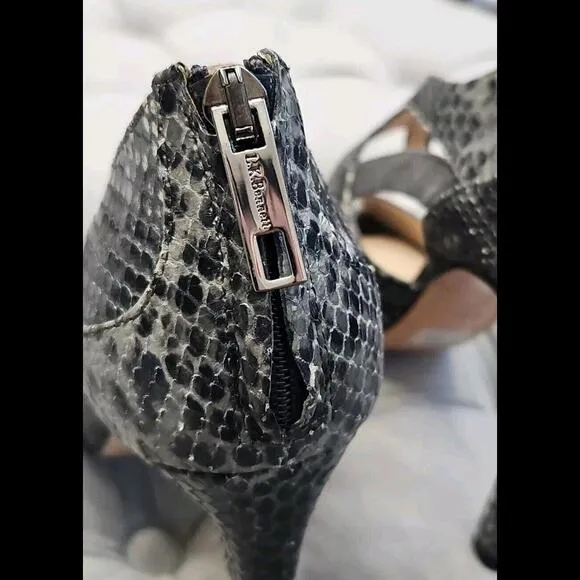 L.K. Bennett Mabel Suede Python Gray Stilletos Zip Up Heel Womens Shoes 37.5 7.5