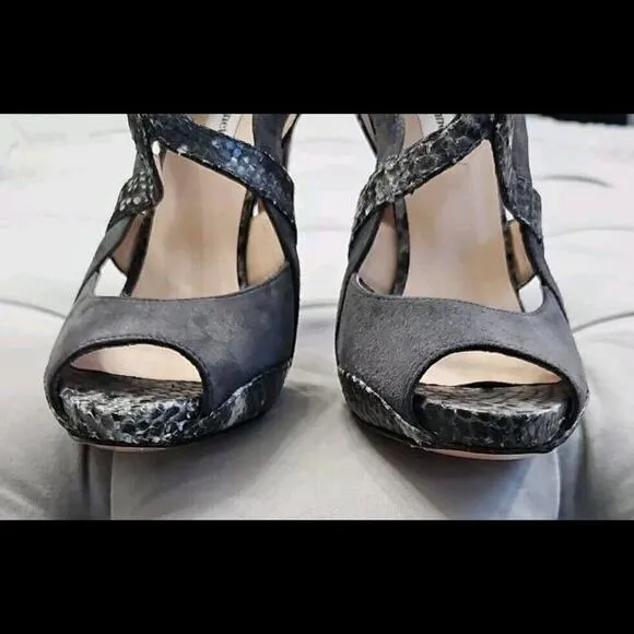 L.K. Bennett Mabel Suede Python Gray Stilletos Zip Up Heel Womens Shoes 37.5 7.5