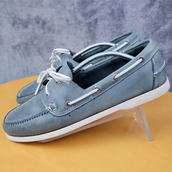 LL Bean Casco Bay Boat Shoes Moccasin Men's Size 11.5 EE Gray White Lace 233933