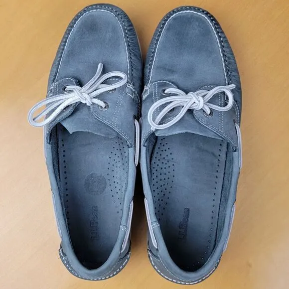 LL Bean Casco Bay Boat Shoes Moccasin Men's Size 11.5 EE Gray White Lace 233933