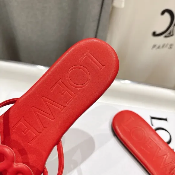 Loewe Red Sandals with Ruffled Design