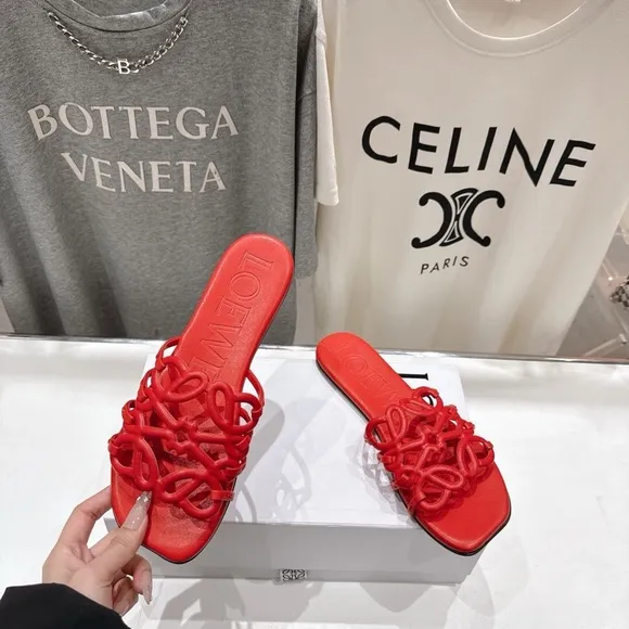 Loewe Red Sandals with Ruffled Design