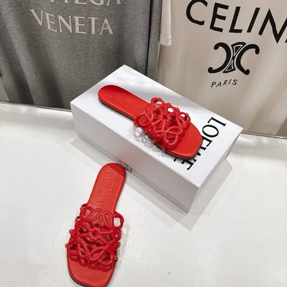 Loewe Red Sandals with Ruffled Design