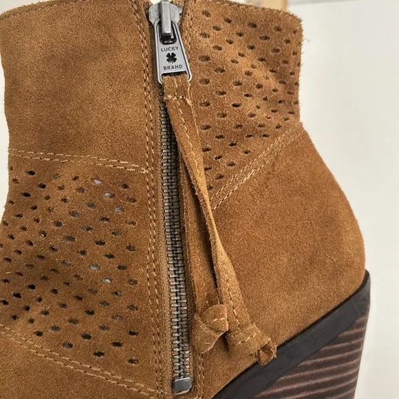 Lucky Brand Brown Suede Leather Zip Ankle Boots Shoes Women’s Size 12‎