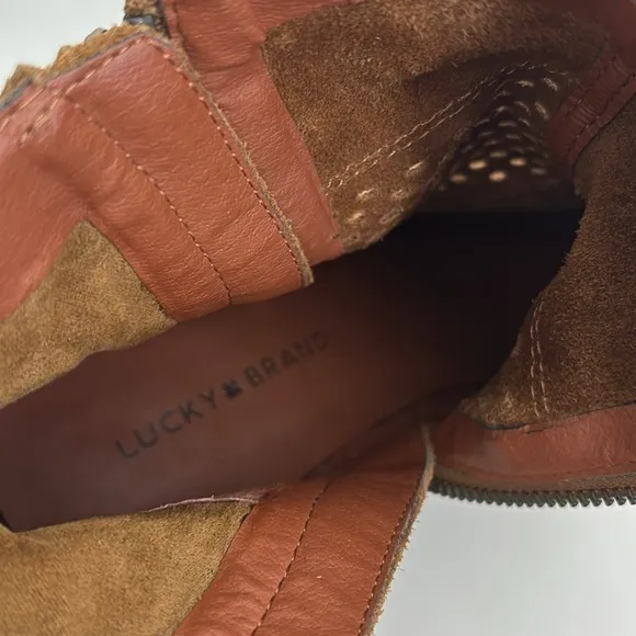 Lucky Brand Brown Suede Leather Zip Ankle Boots Shoes Women’s Size 12‎