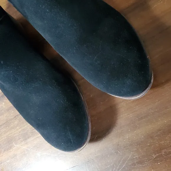 Lucky Brand Size 9.5 Booties Leather Suede Ankle Boots Elastic Pull-on Heeled