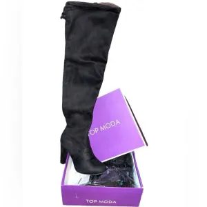 Luxe Black Vegan Suede lace up Over the Knee Boots size 7.5 New in Box