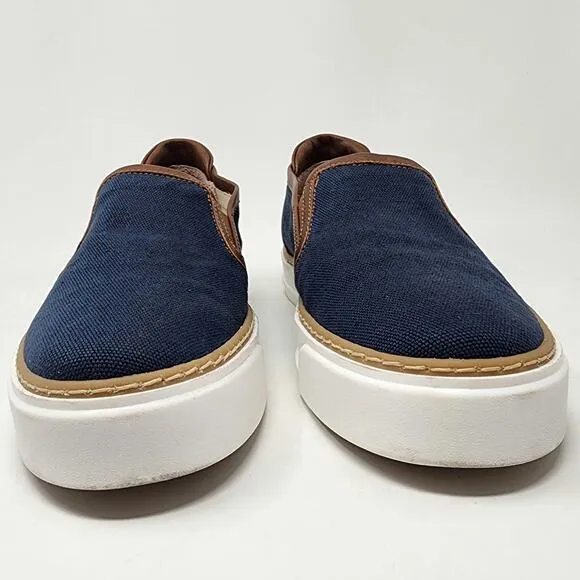 M. Gemi Sneakers Women 8.5M The Gina Navy Blue Linen &amp; Brown Leather Slip-on