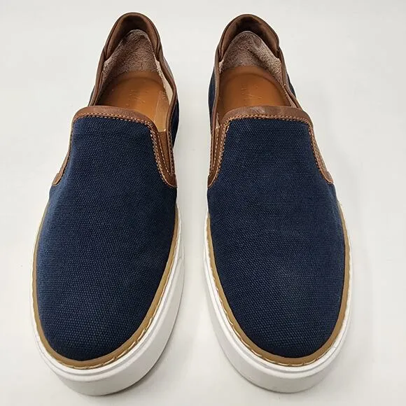 M. Gemi Sneakers Women 8.5M The Gina Navy Blue Linen &amp; Brown Leather Slip-on