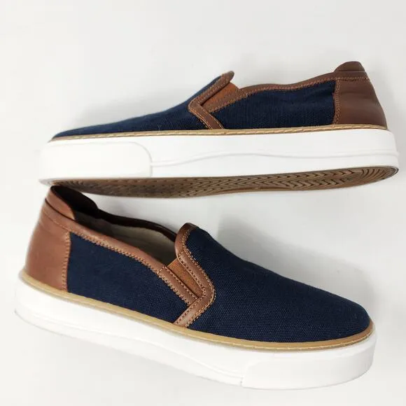 M. Gemi Sneakers Women 8.5M The Gina Navy Blue Linen &amp; Brown Leather Slip-on