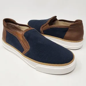 M. Gemi Sneakers Women 8.5M The Gina Navy Blue Linen &amp; Brown Leather Slip-on