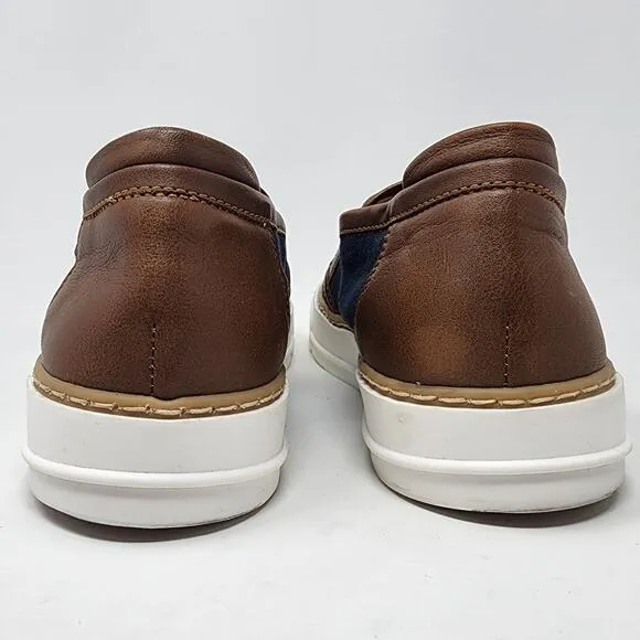 M. Gemi Sneakers Women 8.5M The Gina Navy Blue Linen &amp; Brown Leather Slip-on