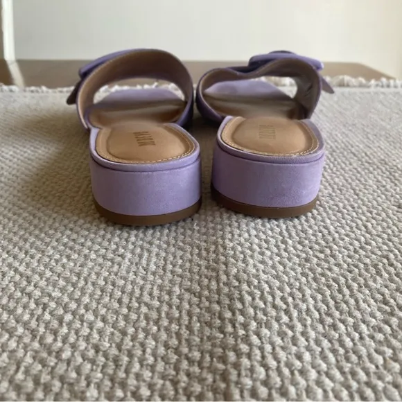 Maeve Buckle Slide Sandals Mules, Lavender Suede with Decorative Buckle Size 7.5