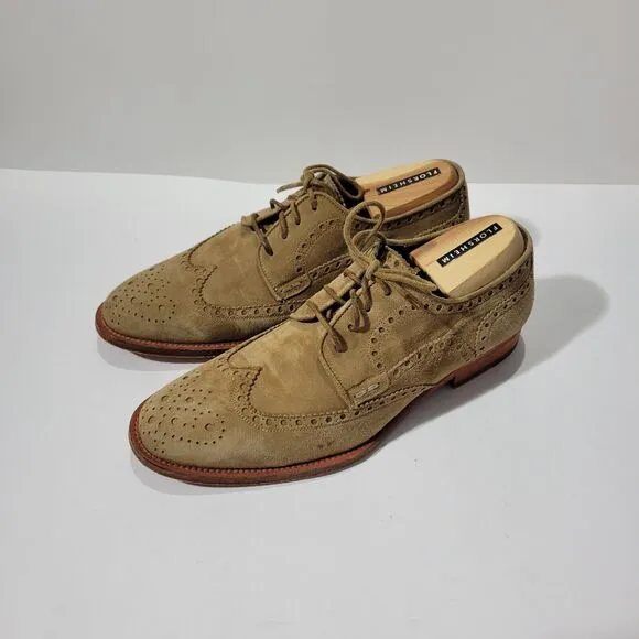 Magnanni Cap Toe Brogue Oxford Mens Brown Suede Dress Shoes Sz 9 M