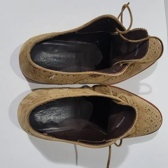 Magnanni Cap Toe Brogue Oxford Mens Brown Suede Dress Shoes Sz 9 M