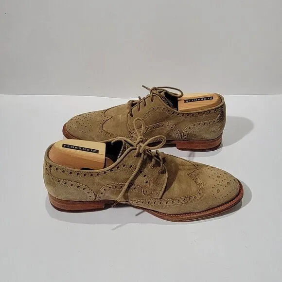 Magnanni Cap Toe Brogue Oxford Mens Brown Suede Dress Shoes Sz 9 M