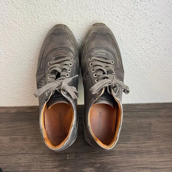 Magnanni Cristian Low‎ Leather Sneakers Shoes Brown Grey Mens Size 8.5