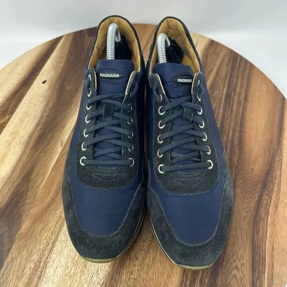 Magnanni “Jorge” Men’s 9.5 Navy Blue Suede Textile Lace Up Low Sneakers Shoes