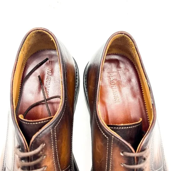 Magnanni NOGAL Leather Lace Up  Shoes Mens 9.5 Brown Made In Spain 24006