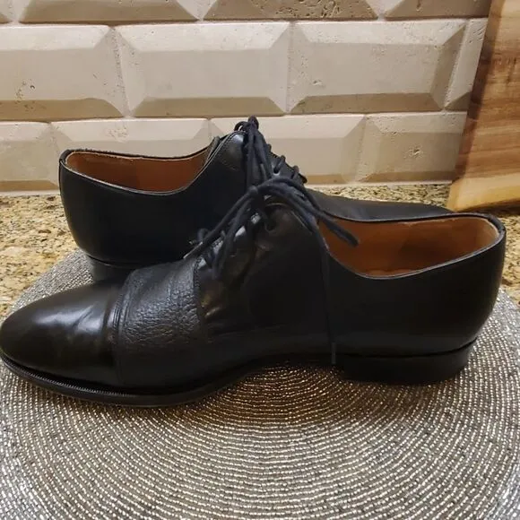 MAGNANNI Black Leather Cap-Toe Shoes - Size 10