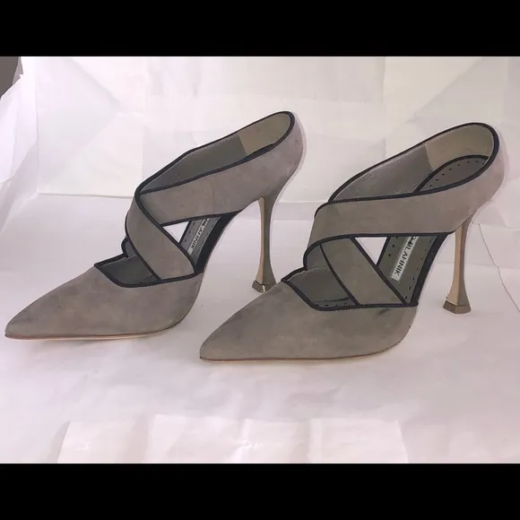 Manila Blahnik Gray Suede Open Back Pump