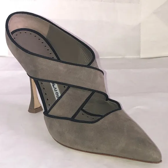 Manila Blahnik Gray Suede Open Back Pump