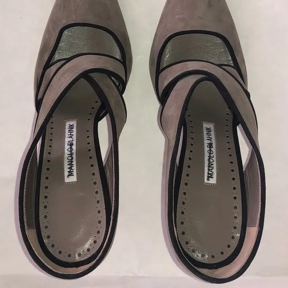 Manila Blahnik Gray Suede Open Back Pump