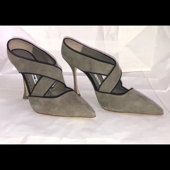 Manila Blahnik Gray Suede Open Back Pump
