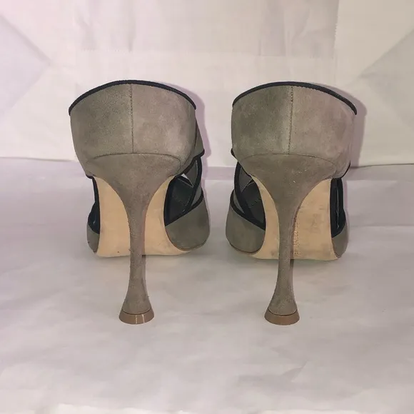 Manila Blahnik Gray Suede Open Back Pump