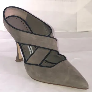 Manila Blahnik Gray Suede Open Back Pump