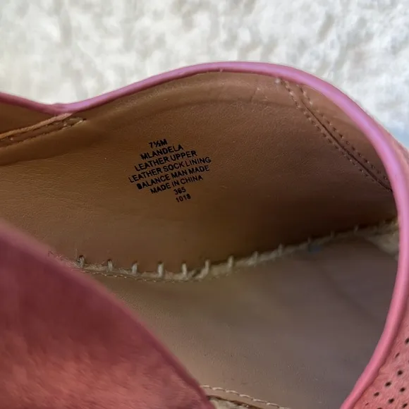 MARC FISHER ANDELA ESPADRILLE WEDGE SANDAL SHOES - Pink Suede Asymmetrical 7.5