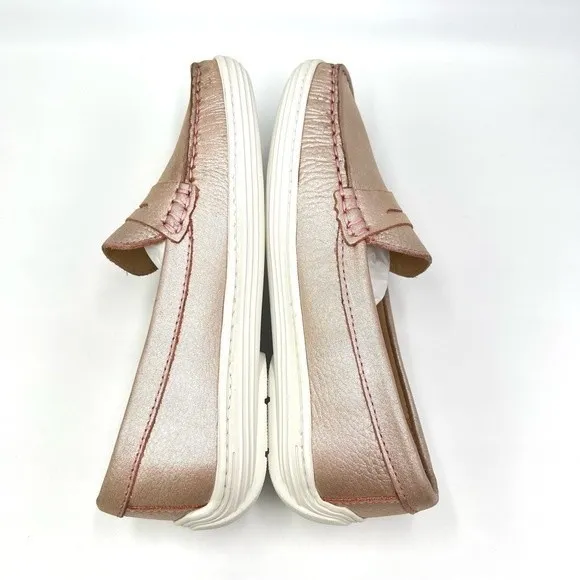 Marc Joseph Girls Rose Metallic Pink Leather White Slip On Loafers Shoes 2.5 NEW