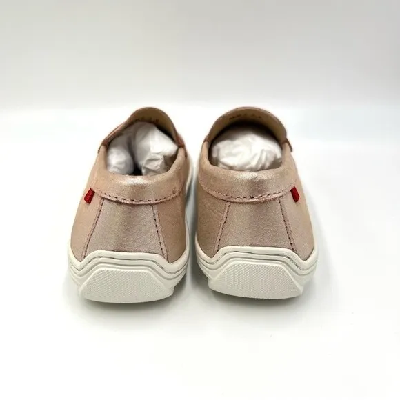 Marc Joseph Girls Rose Metallic Pink Leather White Slip On Loafers Shoes 2.5 NEW