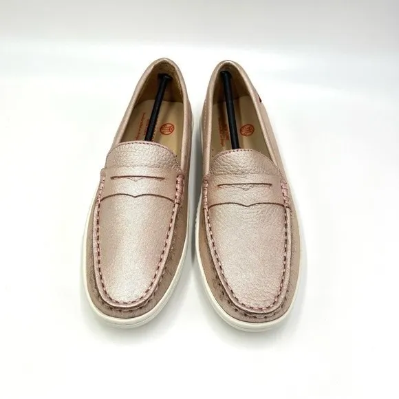 Marc Joseph Girls Rose Metallic Pink Leather White Slip On Loafers Shoes 2.5 NEW