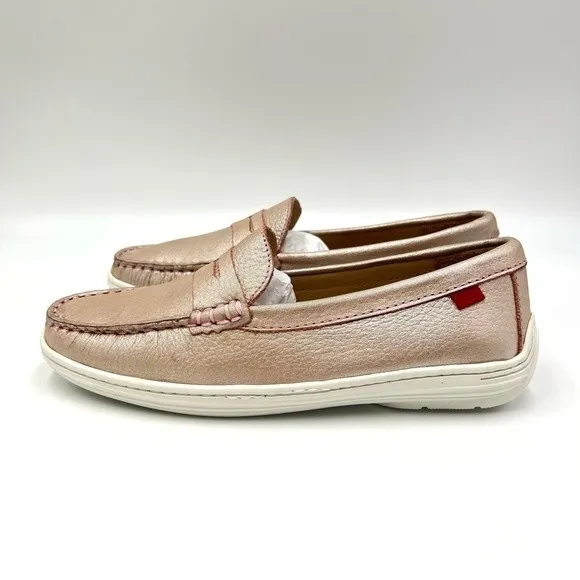 Marc Joseph Girls Rose Metallic Pink Leather White Slip On Loafers Shoes 2.5 NEW