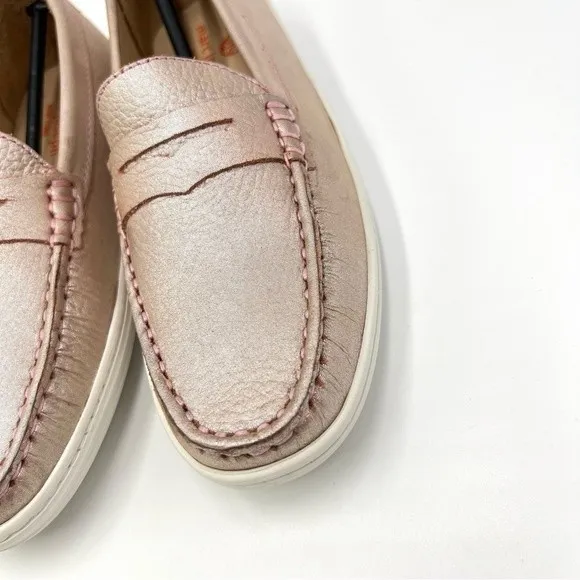 Marc Joseph Girls Rose Metallic Pink Leather White Slip On Loafers Shoes 2.5 NEW