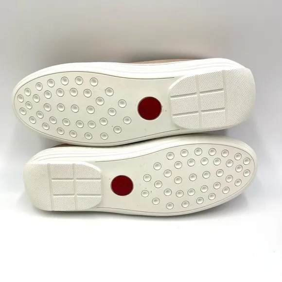 Marc Joseph Girls Rose Metallic Pink Leather White Slip On Loafers Shoes 2.5 NEW
