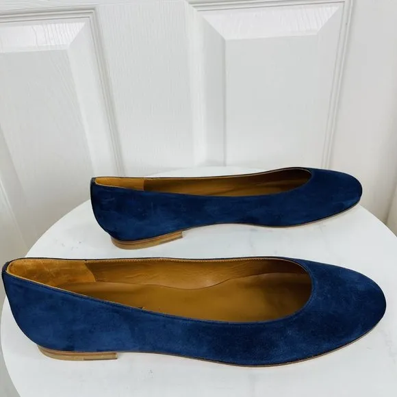 MARGAUX Navy Blue Suede Classic Flats Round Toes Shoes