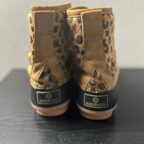 Marleylilly Girls 4 Black Brown Faux Winter Rain Monogrammed Leopard Duck Boots