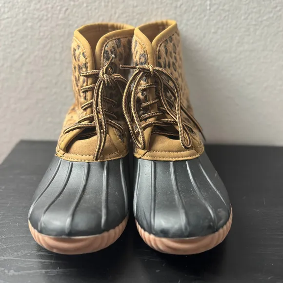 Marleylilly Girls 4 Black Brown Faux Winter Rain Monogrammed Leopard Duck Boots
