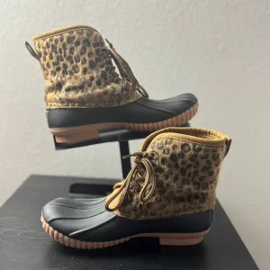 Marleylilly Girls 4 Black Brown Faux Winter Rain Monogrammed Leopard Duck Boots