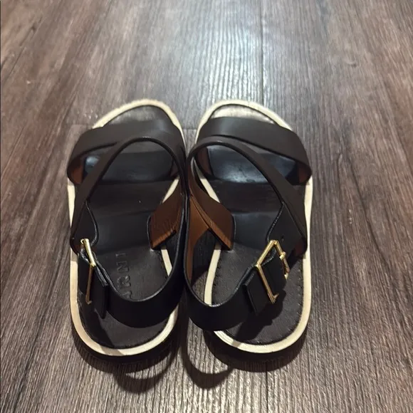 Marni Black Leather Sandals with White Sole