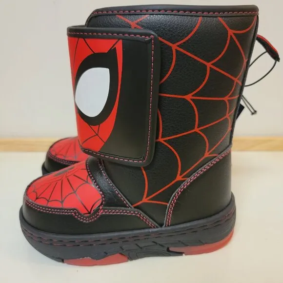Marvel Spiderman Black and Red Winter Boots - Boys Size 8 NEW