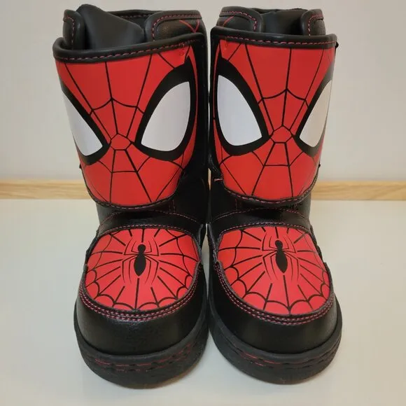 Marvel Spiderman Black and Red Winter Boots - Boys Size 8 NEW
