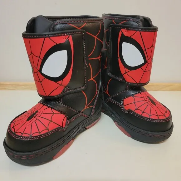 Marvel Spiderman Black and Red Winter Boots - Boys Size 8 NEW