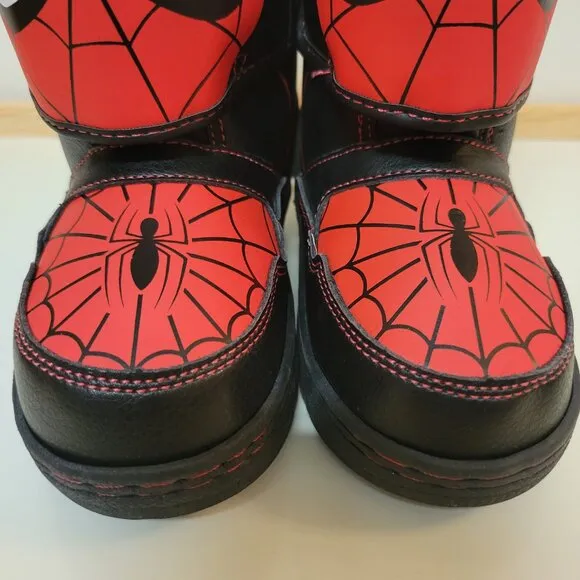 Marvel Spiderman Black and Red Winter Boots - Boys Size 8 NEW