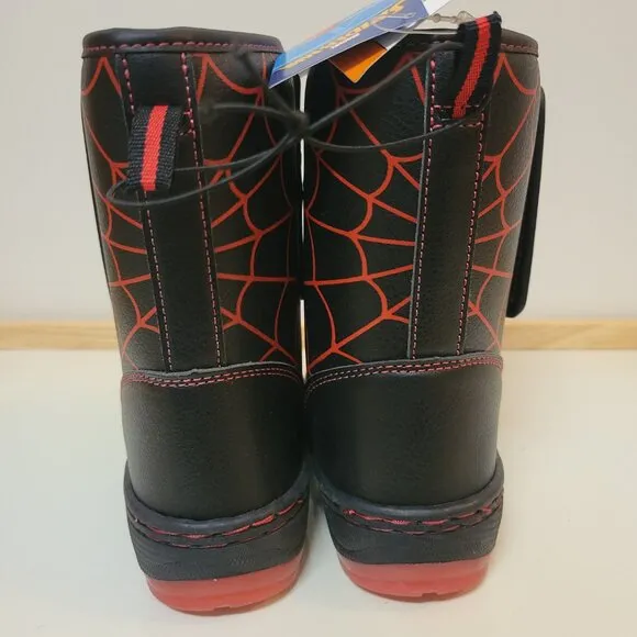 Marvel Spiderman Black and Red Winter Boots - Boys Size 8 NEW