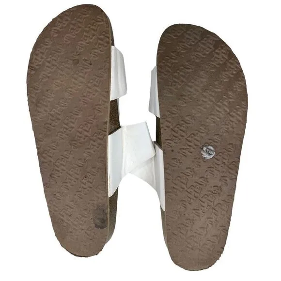 Maurices Womens Leather Cork Sole Double Buckle Strap Slide Sandals White Size 9