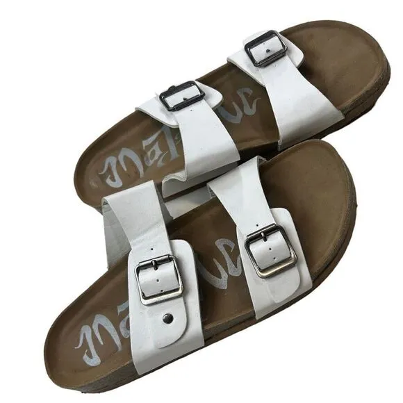Maurices Womens Leather Cork Sole Double Buckle Strap Slide Sandals White Size 9