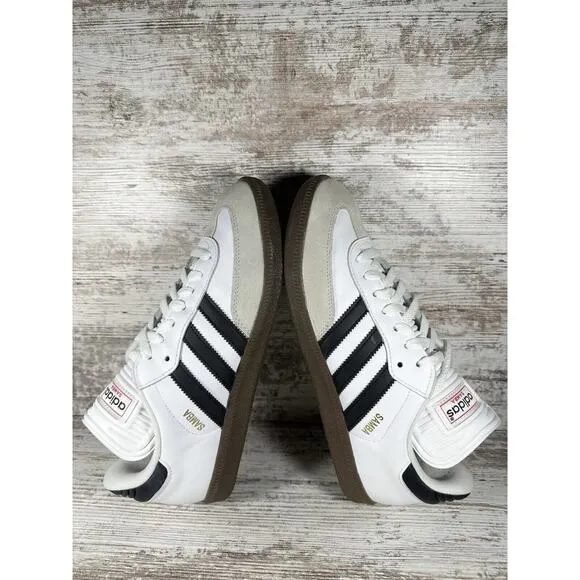 Men's Adidas Samba Classic White Leather Soccer Shoes Sz 9 Athletic EUC!